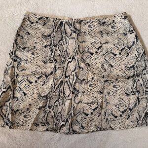 Reformation Black and Cream Silk Snake Print Mini Skirt